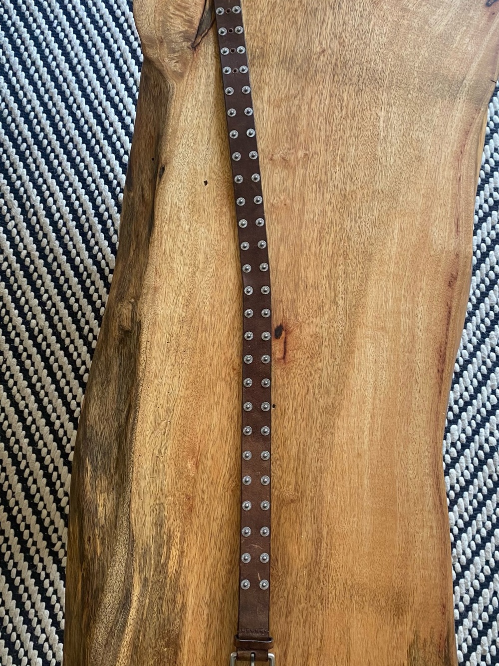 Calvin Klein Dark Brown Leather Belt with Silver Logo Studs